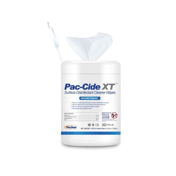 PAC-CIDE XT PRE-SOAKED WET WIPES, 6.29''X7.08'', 180WIPES/CAN, 8CANS/CS, SOLD AS CASE PACDENT 10001197