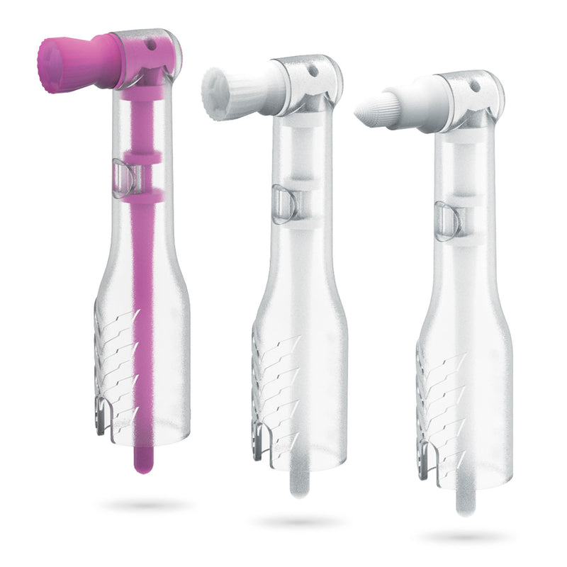 OSCILLATING ANTISPLATR MINI DISPOSABLE PROPHY ANGLE, TAPERED BRUSH CUP, 100/BX, SOLD AS BOX PACDENT 10001197