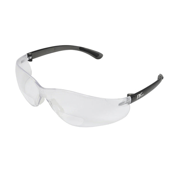 BIFOCAL SAFETY GLASSES, BLACK FRAME/CLEAR LENS. +2.0 DIOPTER, UNIVERSAL SIZE, 12/BX, SOLD AS BOX PALMERO 10001214