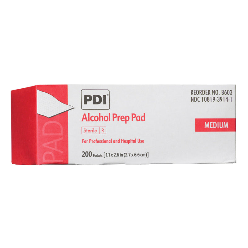 ALCOHOL PREP PAD, MEDIUM, STERILE, 1.1” X 2.6”, APPLICATOR 2” X 2”, 200/BX, 20 BX/CS, SOLD AS CASE PDI 106