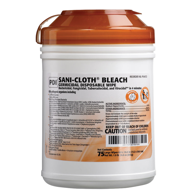 BLEACH GERMICIDAL DISPOSABLE WIPE, CLINICAL SIZE, 6" X 5", 160/CAN, 12 CAN/CS, SOLD AS CASE PDI 106