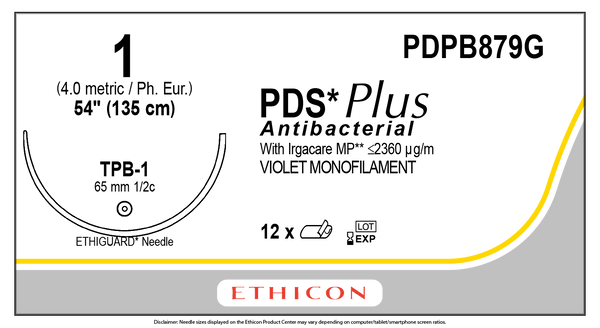 SUTURE, BLUNT POINT, SIZE 1, 54", VIOLET MONOFILAMENT, NEEDLE TPB-1, ½ CIRCLE, 1 DZ/BX, SOLD AS BOX ETHICON 243