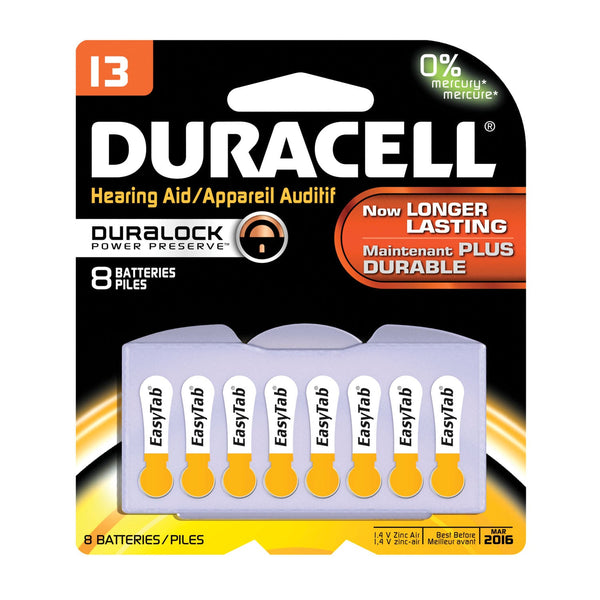 Duracell Hearing Aid Battery Battery Hearing Aid Zinc 1.4V/1.45V S13 8Pk 6Pk/Bx Upc 66121 -DA13B8W