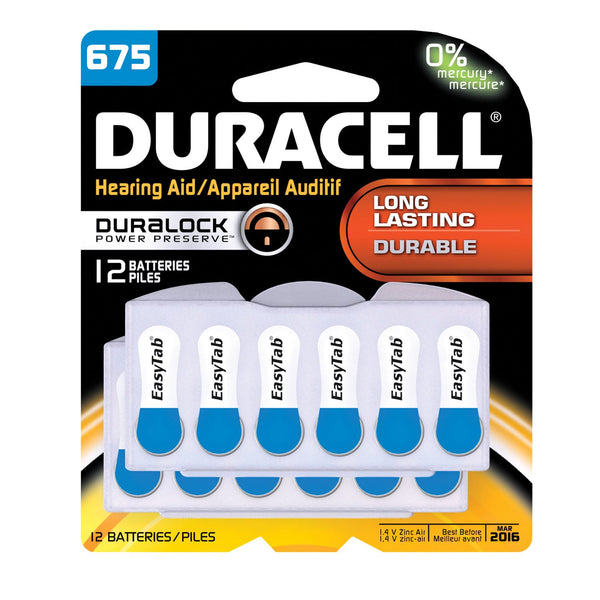 Duracell Hearing Aid Battery Battery Hearing Air Zinc Aid12/Pk 2Pk/Bx 12Bx/Cs Upc 84448 -DA675B12RC
