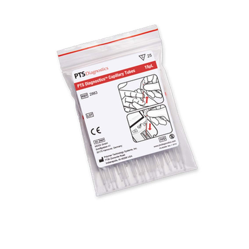 Pts Diagnostics Capillary Tubes Tube Capillary 15Ul Glassw/Plastic Bulb 25/Bg -2863