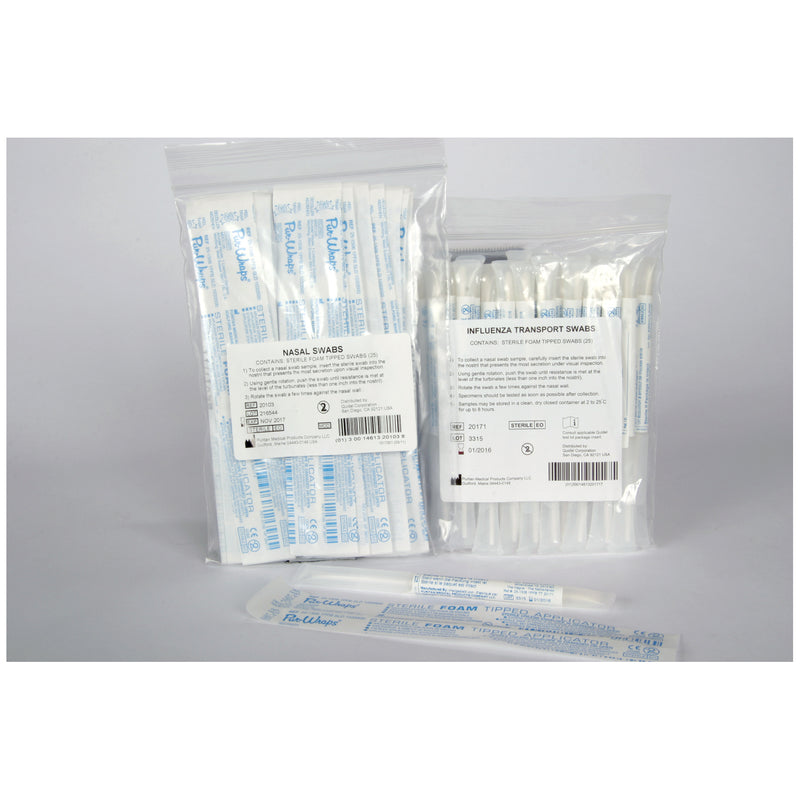 QUICKVUE INFLUENZA TRANSPORT TUBES, 25 STERILE FOAM SWABS INSIDE PLASTIC TRANSPORT TUBES, FOR USE WITH QUICKVUE INFLUENZA & QUICKV, SOLD AS PACK QUIDE