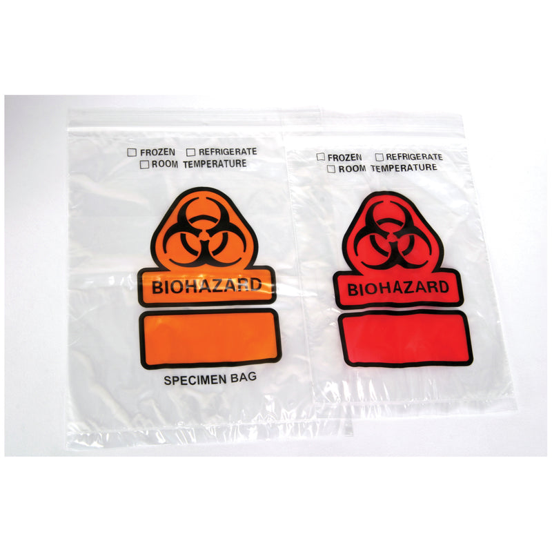 SPECIMEN TRANSPORT BAG, PRINTED BIOHAZARD IN ORANGE & BLACK, 6" X 9" CLEAR POLY, 2 WALL, 1000/CS, SOLD AS CASE ASP 10001342
