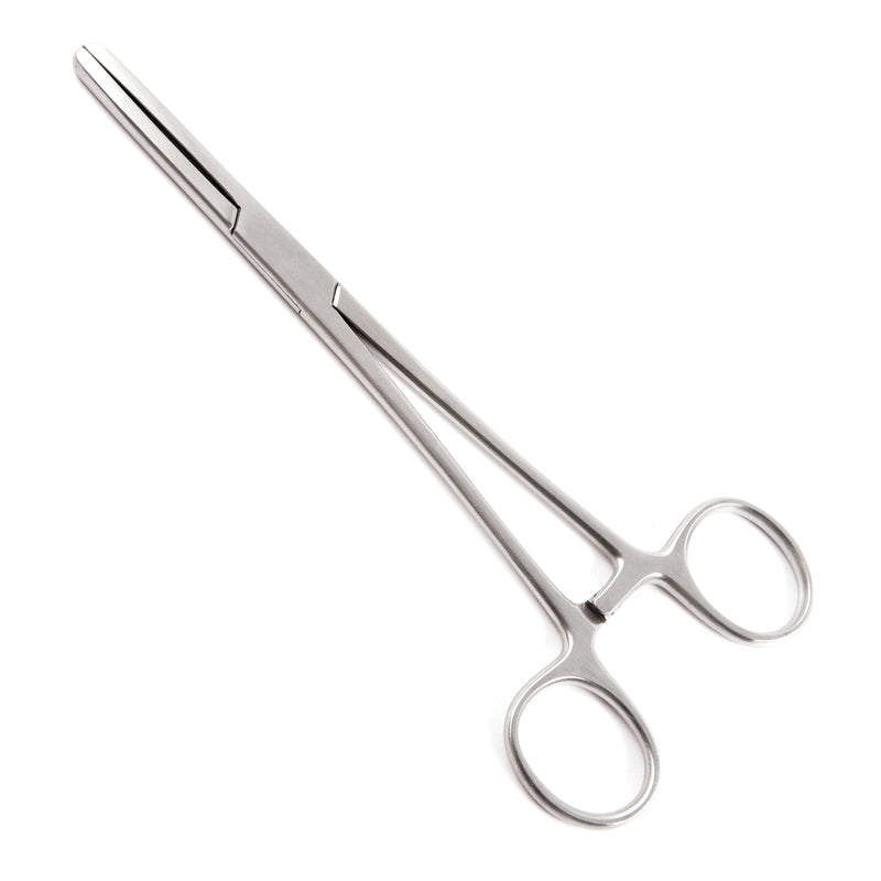 DRESSING FORCEPS, ECONO™, BOZEMAN, 10 ¼” LENGTH, FLOOR GRADE STAINLESS STEEL, STERILE, RATCHET LOCK FINGER RING HANDLE, S-CURVED B, SOLD AS CASE SKLAR