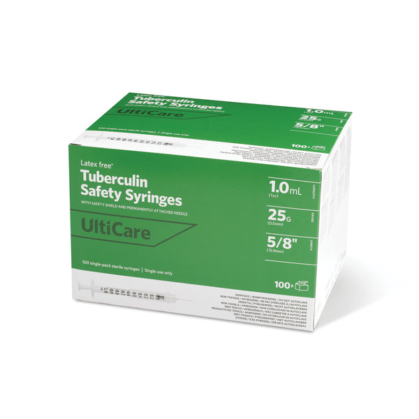 SAFETY SYRINGE, FIXED NEEDLE, TUBERCULIN, 1ML, 25G X 5/8", 100/BX, SOLD AS BOX ULTIMED, 10000846