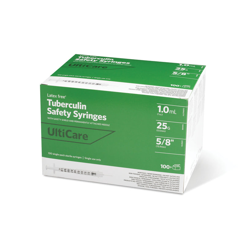 SAFETY SYRINGE, FIXED NEEDLE, TUBERCULIN, 1ML, 25G X 1", 100/BX, SOLD AS BOX ULTIMED, 10000846