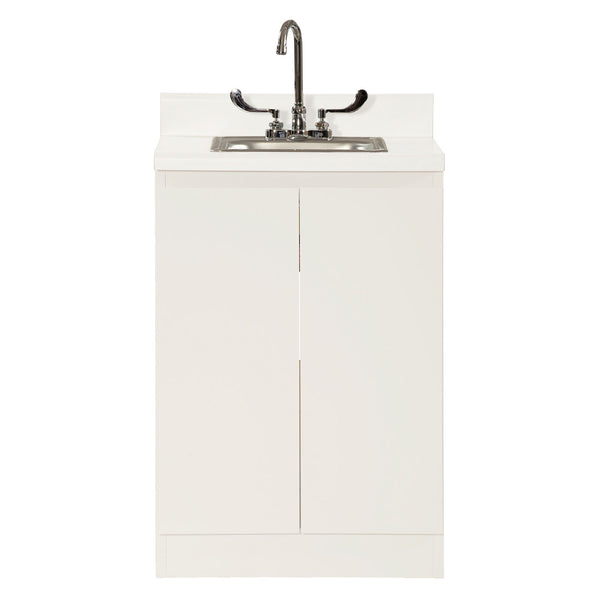 BASE CABINET, STEEL, 24", WITH STAINLESS STEEL SINK & FAUCET, TWO DOORS, QUIET WHITE, SOLD AS EACH UMF 10001064