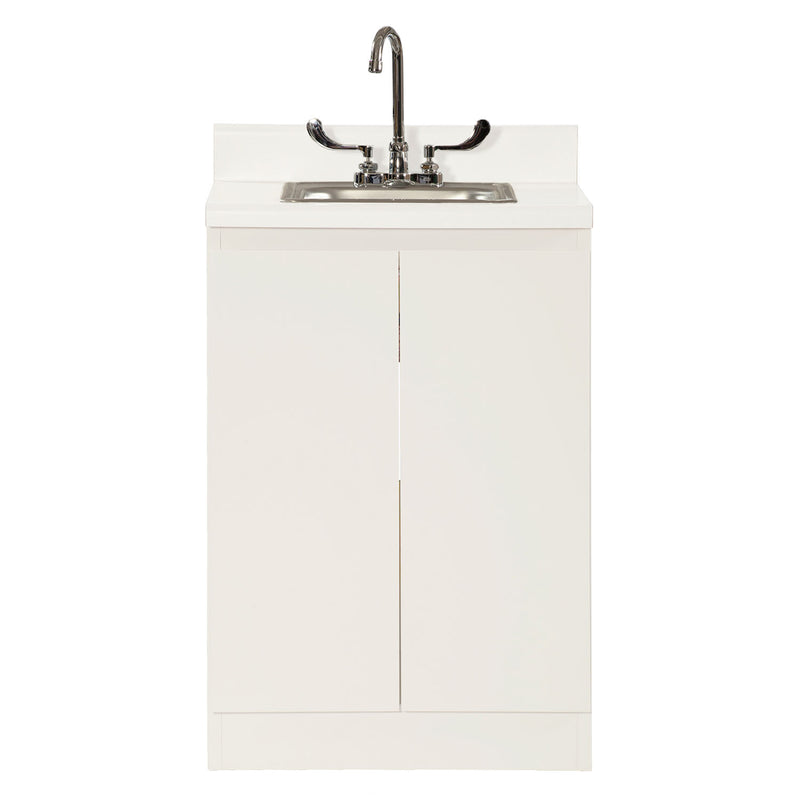 BASE CABINET, STEEL, 24", WITH STAINLESS STEEL SINK & FAUCET, TWO DOORS, QUIET WHITE, SOLD AS EACH UMF 10001064