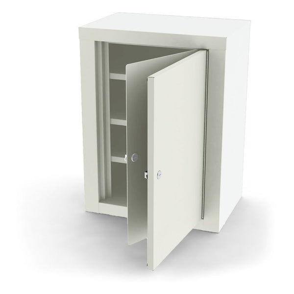 NARCOTIC SHELF, 7782, STEEL WITH ONE SHELF, SINGLE DOOR, SINGLE LOCK, 14.125”W X 12” H X 8.125”D . WALL MOUNTABLE OR INSIDE CABINE, SOLD AS EACH UMF 1