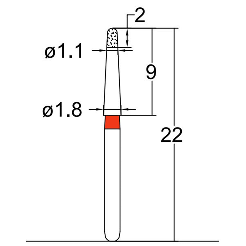 Torpedo, Long Neck 1.1 mm Dia. Fine Grit Diamond Bur 5 per pack. 534.11F1