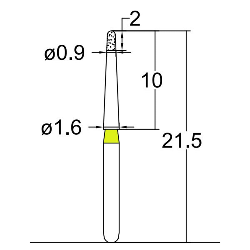 Torpedo, Long Neck 0.9 mm Dia. Extra Fine Grit Diamond Bur 5 per pack. 534.9EF1