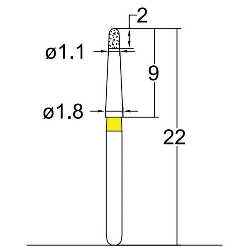 Torpedo, Long Neck 1.1 mm Dia. Extra Fine Grit Diamond Bur 5 per pack. 534.11EF1