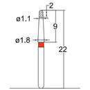 Torpedo, Long Neck 1.1 mm Dia. Fine Grit Diamond Bur 5 per pack. 534.11F1 - Osung USA
