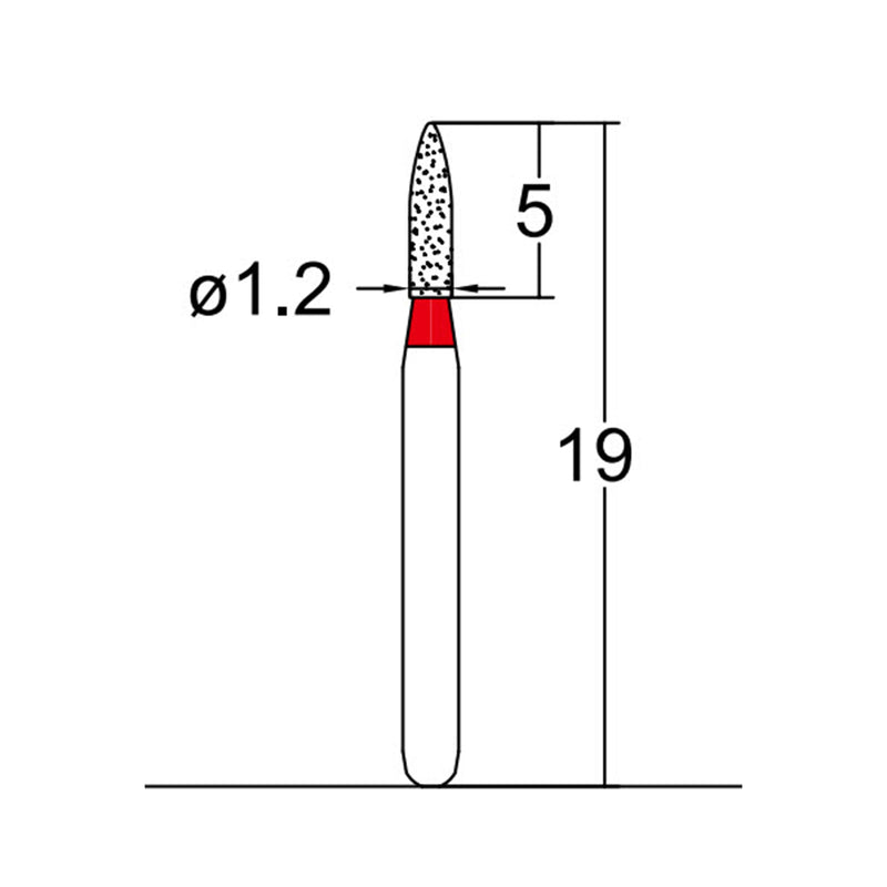 Cylindrical, Ogival End 1.2 mm Dia. Fine Grit Diamond Bur 5 per pack. 245.12F1
