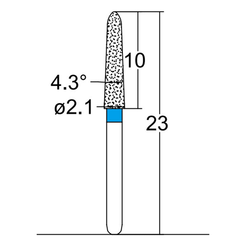 Torpedo, Conical 2.1 mm Dia. Medium Grit Diamond Bur 5 per pack. 294.21M1