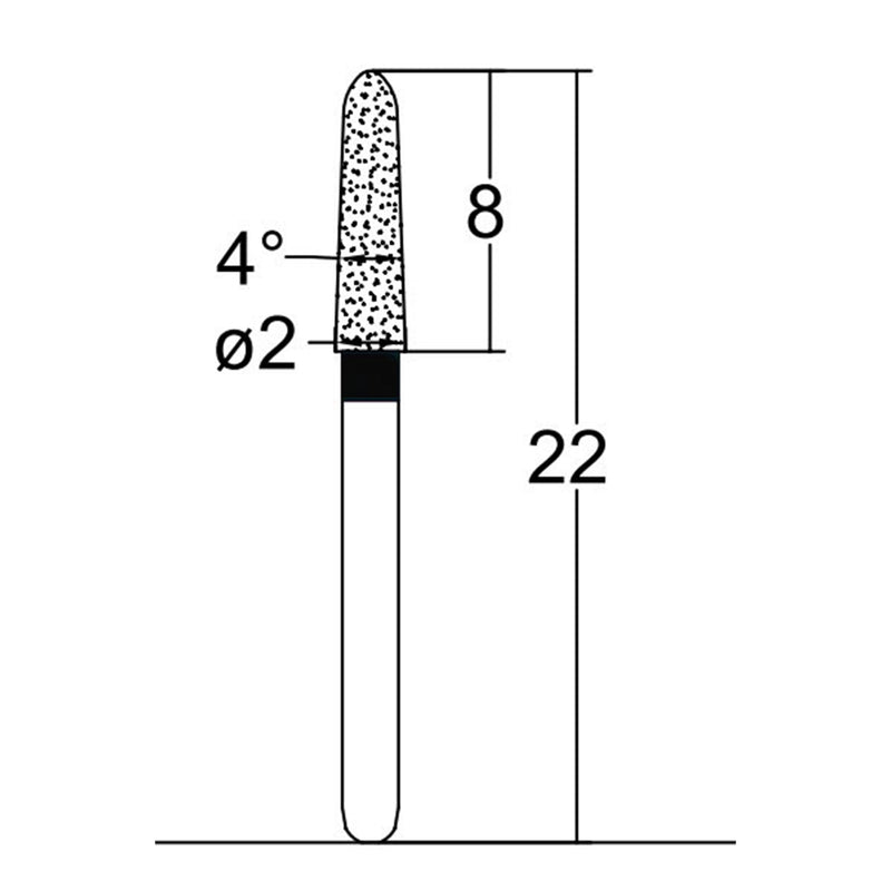 Torpedo, Conical 2 mm Dia. Extra Coarse Grit Diamond Bur 5 per pack. 294.20EC1