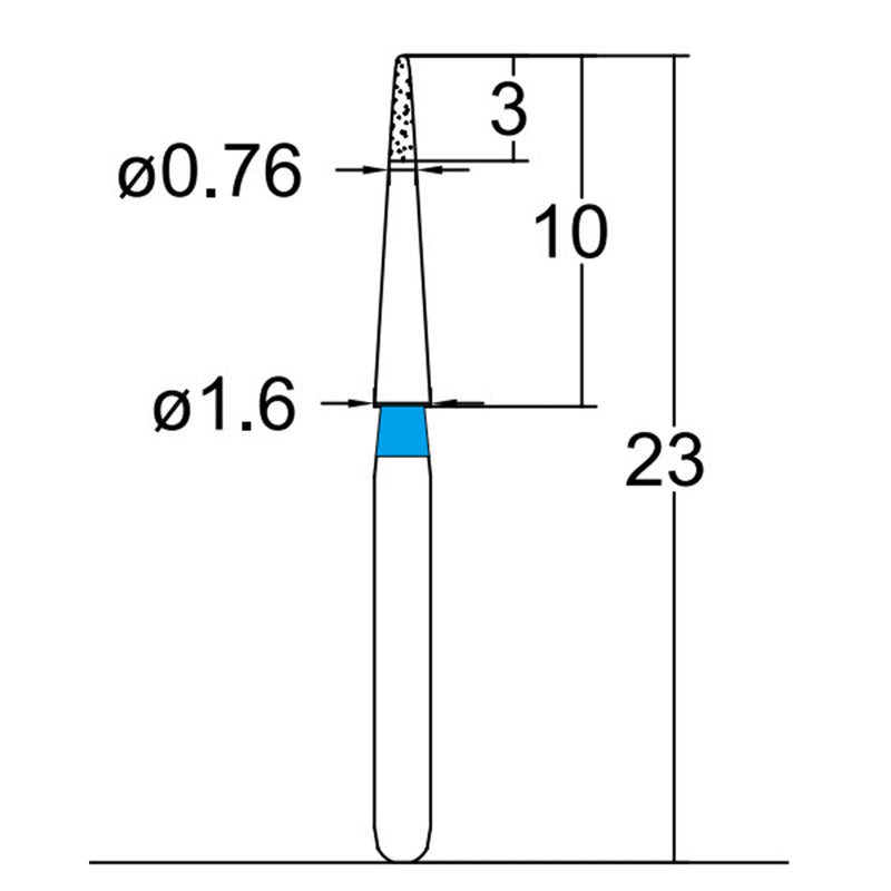Needle Shaped, Short, Long Neck 0.8 mm Dia. Medium Grit Diamond Bur, 5 per pack. 539.8M2