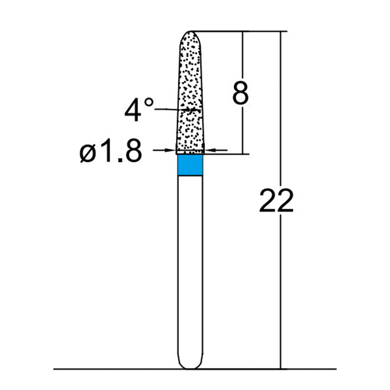 Torpedo, Conical 1.8 mm Dia. Medium Grit Diamond Bur 5 per pack. 294.18M3