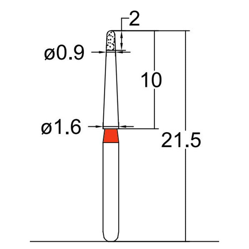 Torpedo, Long Neck 0.9 mm Dia. Fine Grit Diamond Bur 5 per pack. 534.9F1