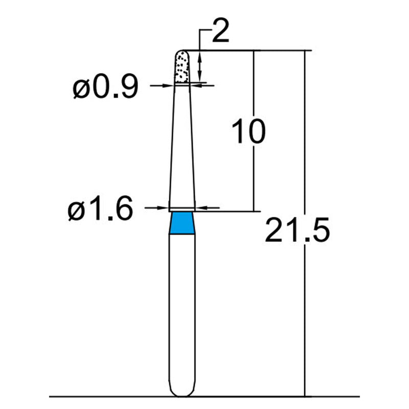 Torpedo, Long Neck 0.9 mm Dia. Medium Grit Diamond Bur 5 per pack. 534.9M1