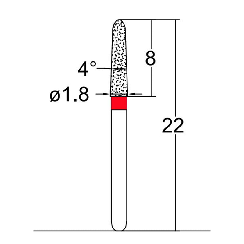 Torpedo, Conical 1.8 mm Dia. Fine Grit Diamond Bur 5 per pack. 294.18F3