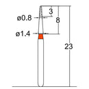 Needle Shaped, Short, Long Neck 0.8 mm Dia. Fine Grit Diamond Bur 5 per pack. 539.8F1