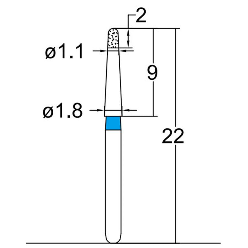 Torpedo, Long Neck 1.1 mm Dia. Medium Grit Diamond Bur 5 per pack. 534.11M1