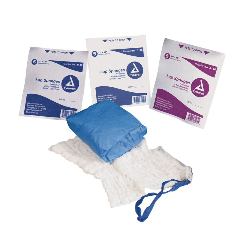 LAP SPONGE, 18" X 18", PRE-WASHED, STERILE, 5/PK, 40/CS, SOLD AS CASE DYNAREX 10000058