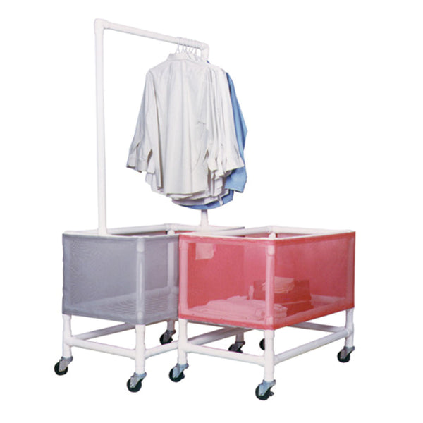 LAUNDRY BASKET ELEVATED, UTILITY SHELF 3½ BUSHELS, DOUBLE POLE RACK, 3" X 1¼" HEAVY DUTY CASTERS, THREADED STEM, SOLD AS EACH MJM 10000133