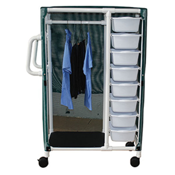 COMBO CART, 1/2 CLOTHES CLOSET, 1/2 LINEN CART WITH 3 SHELVES & MESH OR SOLID VINYL COVER, SHELF SIZE: 20" X 25", SOLD AS EACH MJM 10000133