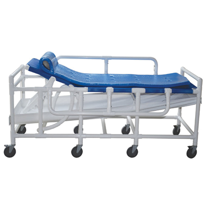 BARIATRIC SHOWER GURNEY, THREE POSITION ELEVATING HEADREST, CLOSE CELL WATERPROOF FOAM PAD, DRAIN PAN & DRAIN HOSE, 600 LB CAPACIT, SOLD AS EACH MJM 1