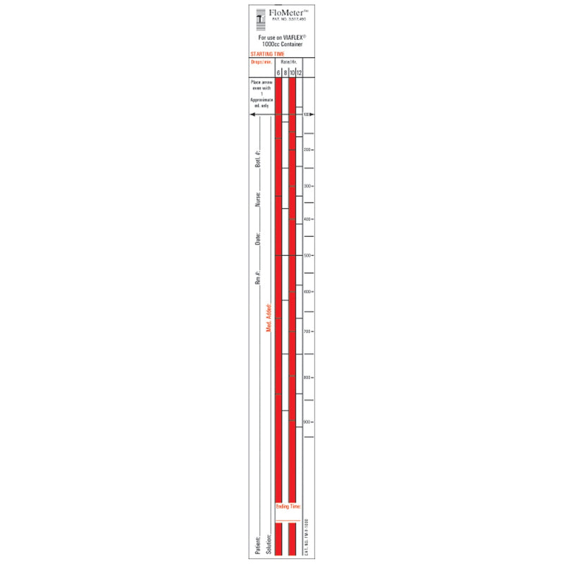 Timemed Iv Labeling Systems Flo-Meter Labels For Iv Containers, Viaflex (Baxter) Standard Style, 1_" X 10_", For 1000Ml Container, 1,000/Bx -FM-V-1000
