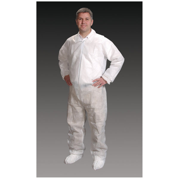 COVERALLS, 4X-LARGE, WHITE, ELASTIC WRIST, ANKLE & BACK, 25/CS, SOLD AS CASE ALPHA 8