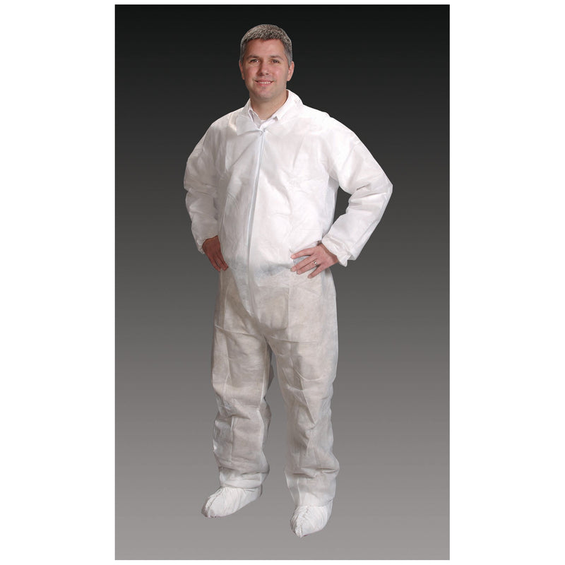 COVERALLS, LARGE, WHITE, ELASTIC WRIST, ANKLE & BACK, 25/CS, SOLD AS CASE ALPHA 8