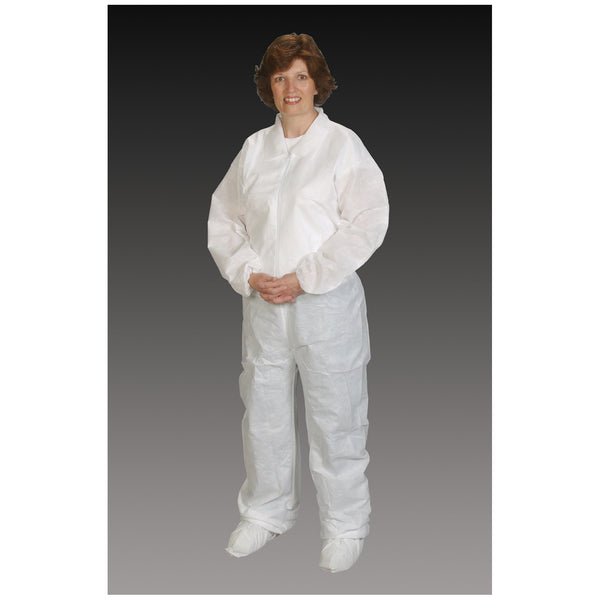COVERALLS, LARGE/ X-LARGE, WHITE, ELASTIC WRIST & ANKLE, SERGED SEAMS, 25/CS, SOLD AS CASE ALPHA 8