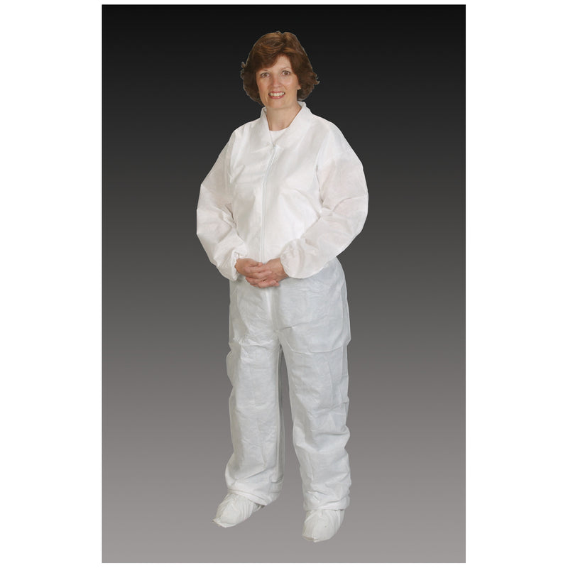 COVERALLS, LARGE/ X-LARGE, WHITE, ELASTIC WRIST & ANKLE, SERGED SEAMS, 25/CS, SOLD AS CASE ALPHA 8