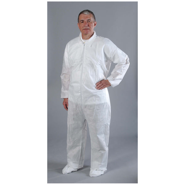 COVERALLS, X-LARGE, WHITE, ELASTIC WRIST, ANKLE & BACK, 25/CS, SOLD AS CASE ALPHA 8