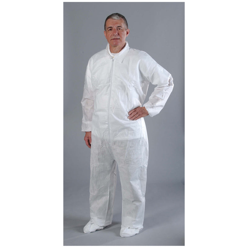 COVERALLS, X-LARGE, WHITE, ELASTIC WRIST, ANKLE & BACK, 25/CS, SOLD AS CASE ALPHA 8