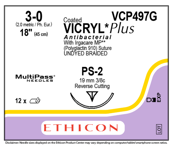 Ethicon Vicrylª Plus Coated Antibacterial Sutures. Suture Coated Vicryl Undyd Brd4-0 Ps-2 18 1Dz/Bx, Box