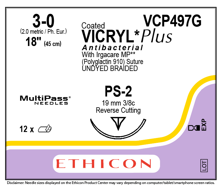 Ethicon Vicrylª Plus Coated Antibacterial Sutures. Suture Coated Vicryl Undyd Brd4-0 Ps-2 18 1Dz/Bx, Box