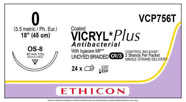 SUTURE, REVERSE CUTTING, SIZE 0, 3-18", UNDYED BRAIDED, NEEDLE OS-8, ½ CIRCLE, 2 DZ/BX, SOLD AS BOX ETHICON 243