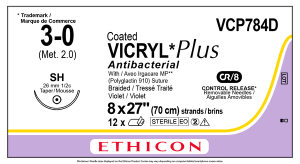 SUTURE, TAPER POINT, SIZE 3-0, 8-27", VIOLET BRAIDED, NEEDLE SH, ½ CIRCLE, 1 DZ/BX, SOLD AS BOX ETHICON 243