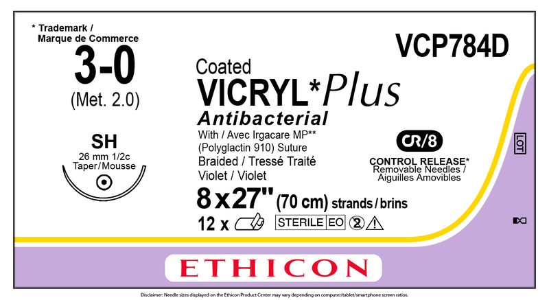 SUTURE, TAPER POINT, SIZE 3-0, 8-27", VIOLET BRAIDED, NEEDLE SH, ½ CIRCLE, 1 DZ/BX, SOLD AS BOX ETHICON 243