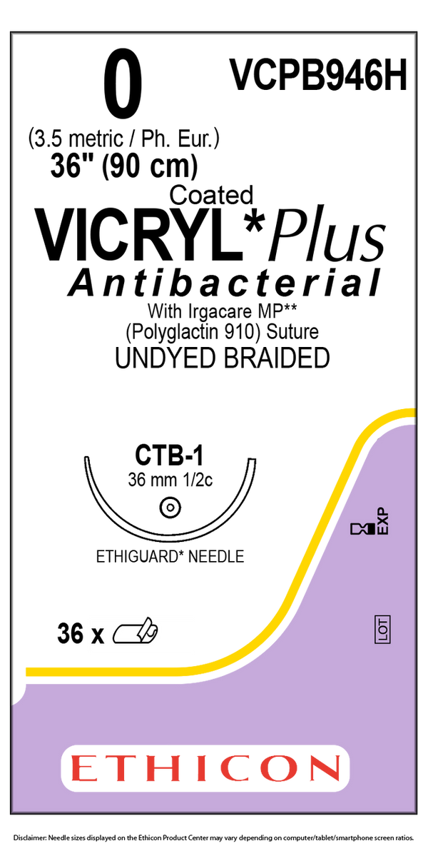 SUTURE, BLUNT POINT, SIZE 0, 27", UNDYED BRAIDED, CTB-1 NEEDLE, ½ CIRCLE, 3 DZ/BX, SOLD AS BOX ETHICON 243