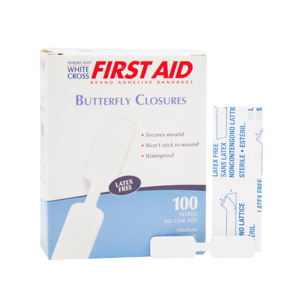 AMERICAN® WHITE CROSS FIRST AID BUTTERFLY ADHESIVE BANDAGES, 0.95 X 4.6 CM, SOLD AS 1200/CASE DUKAL 1975033