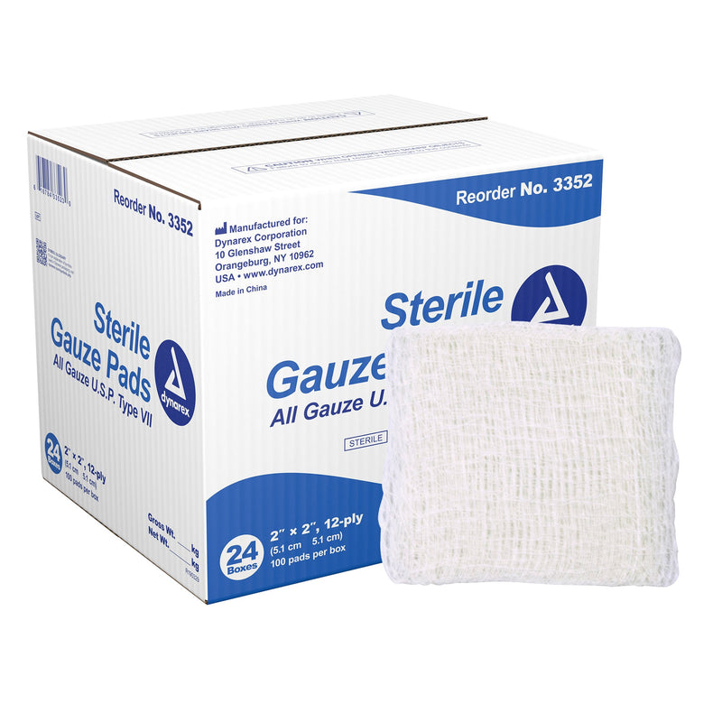 DYNAREX® STERILE GAUZE SPONGE, 2 X 2 INCH, 12-PLY, SOLD AS 2400/CASE DYNAREX 3352